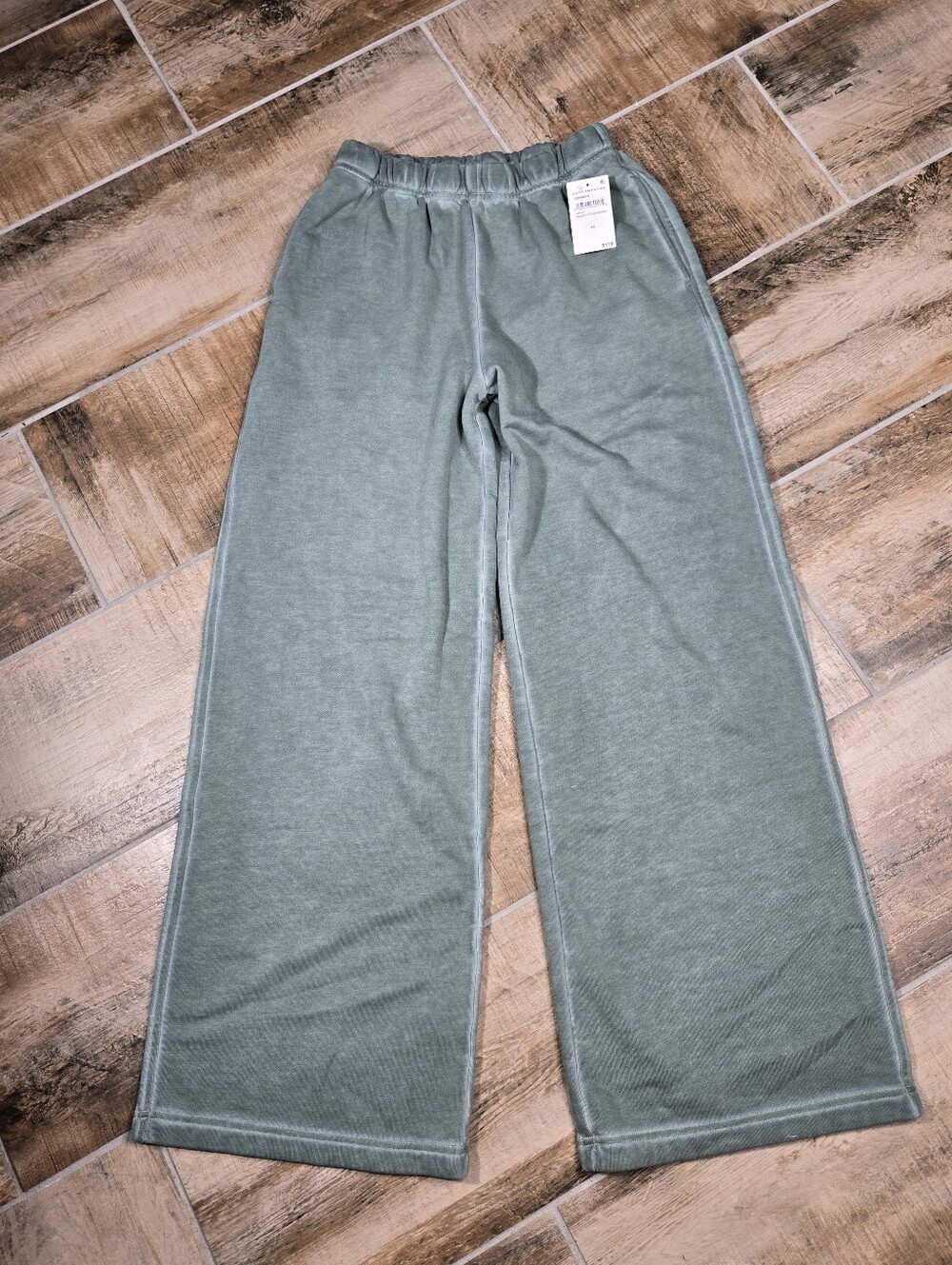Great American Wide Leg Fleece Knit Pant sz XS Washed Green Relaxed Fit NEW $119